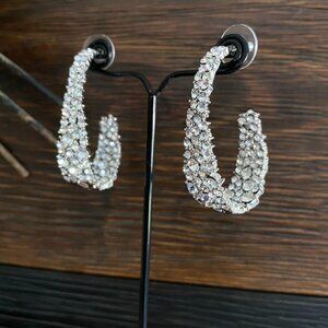Fifth Avenue Pave Swarovski Crystal 3/4 Hoop Earrings NWT